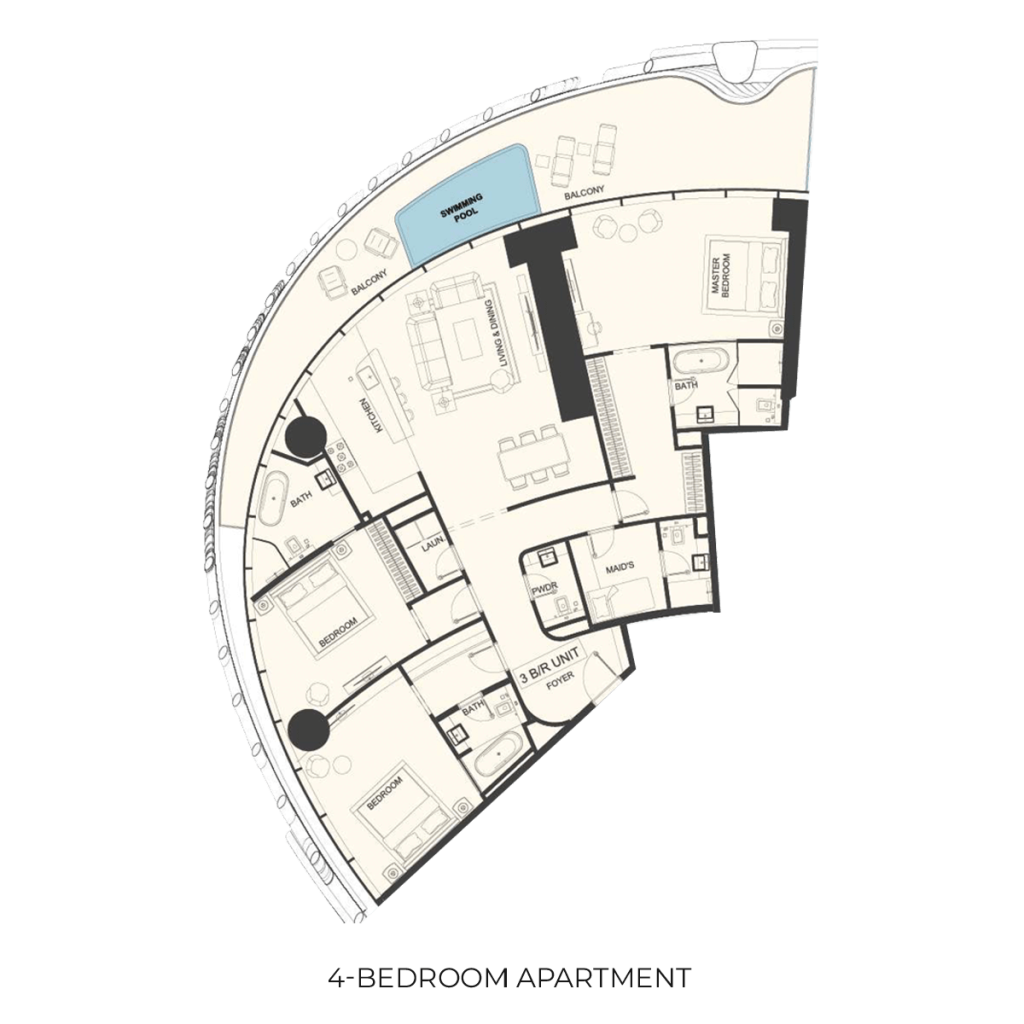 Mercedes benz places 4 bedrooms Apartment Floor Plan