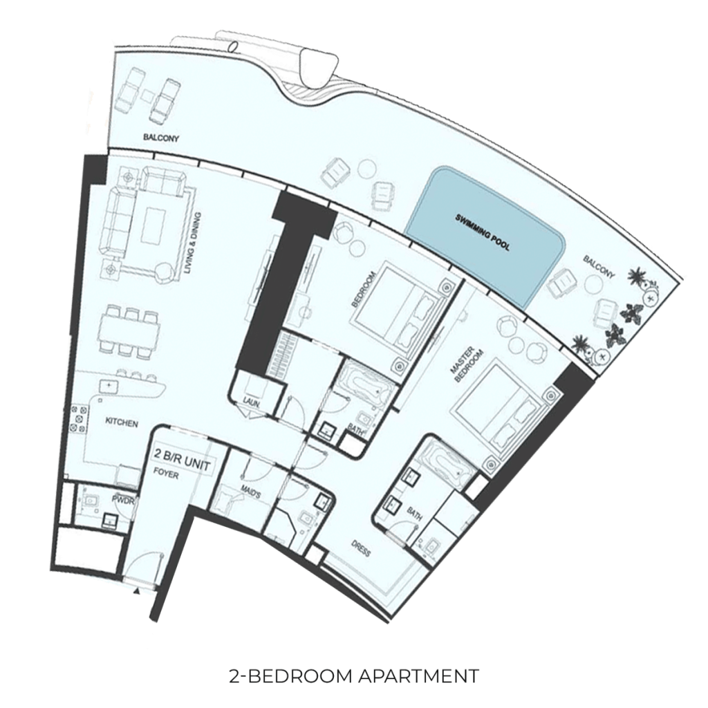 Mercedes benz places 2 bedrooms Apartment Floor Plan