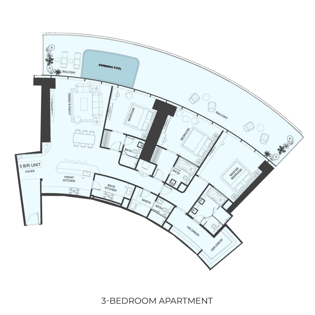 Mercedes benz places 3 bedrooms Apartment Floor Plan